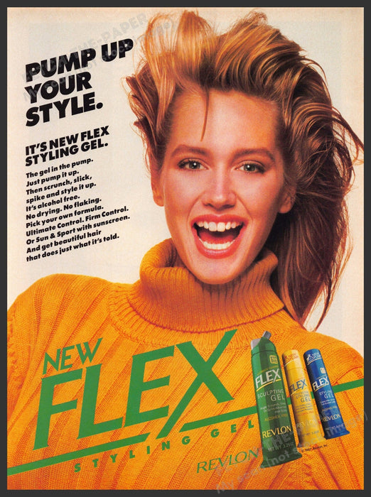 Revlon Flex 1980s Magazine Print Advertisement 1987 Big Hair Pump Up Style Revlon Flex