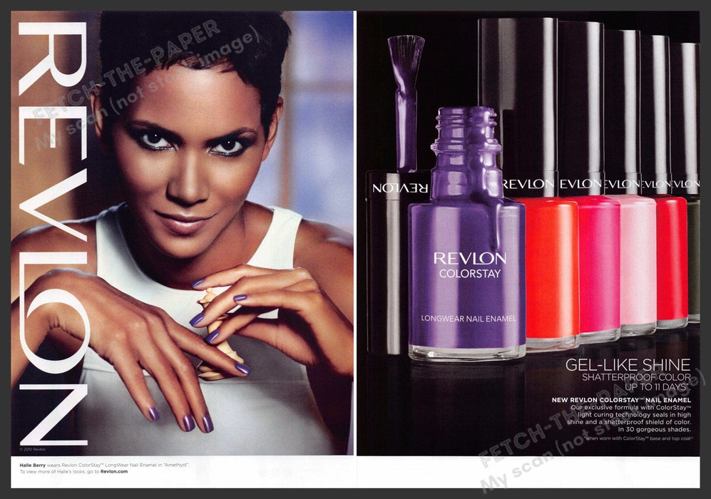 Revlon Halley Berry 2010s Print Advertisement (2 page) 2012 Nails Color Beauty Fetch-the-Paper