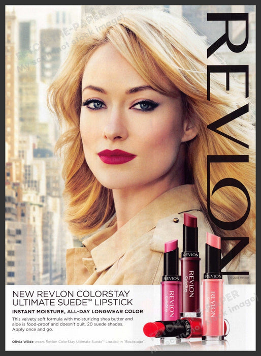 Revlon Olivia Wilde 2000s Print Advertisement 2013 Colorstay Ultimate Suede Lips Fetch-the-Paper
