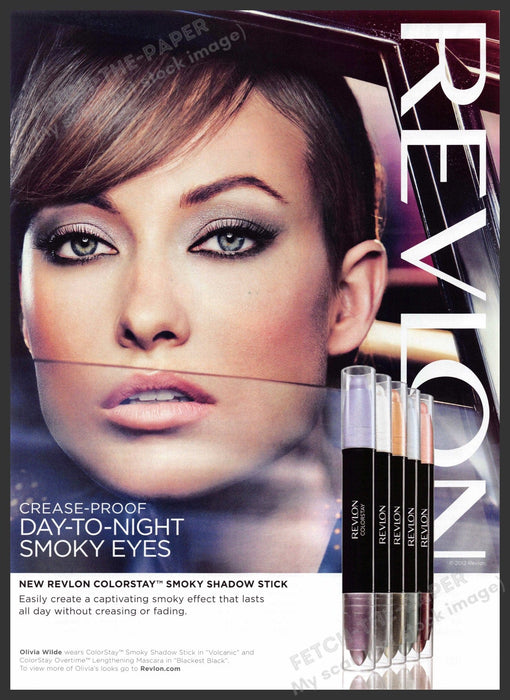 Revlon Olivia Wilde 2010s Print Advertisement 2012 Smoky Shadow Stick Fetch-the-Paper