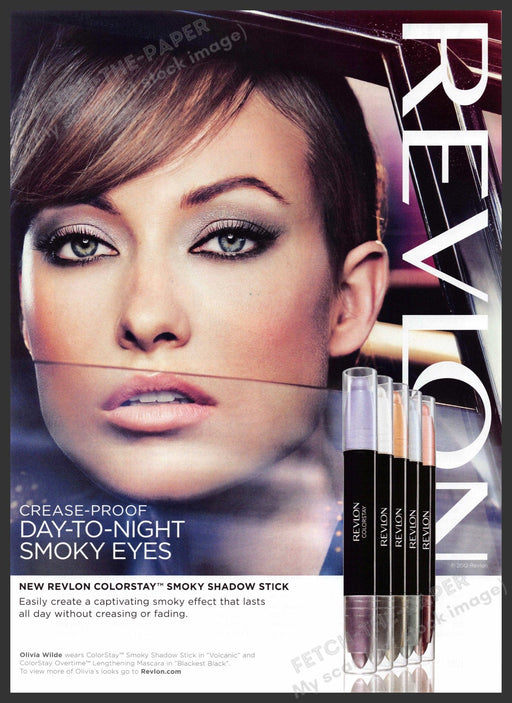 Revlon Olivia Wilde 2010s Print Advertisement 2012 Smoky Shadow Stick Fetch-the-Paper