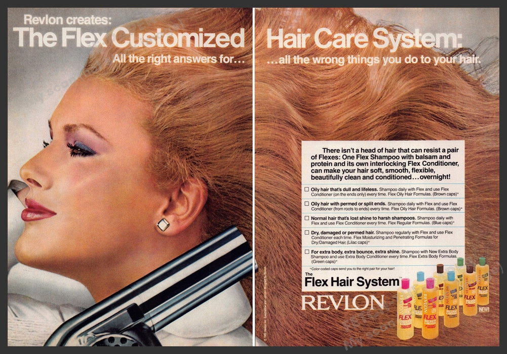 Revlon The Flex 1980s Print Advertisement (2 pgs) 1981 Hare Care System Fetch-the-Paper