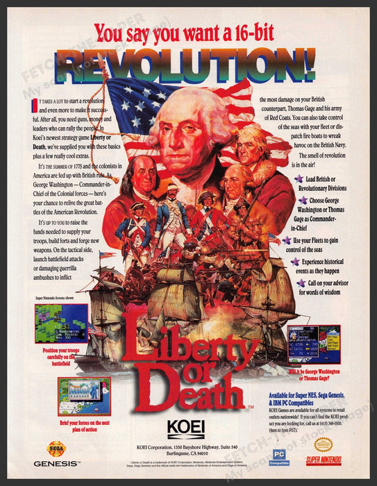 Revolution! Liberty or Death Video Game 1990s Print Advertisement 1993 Revolution! Liberty or Death