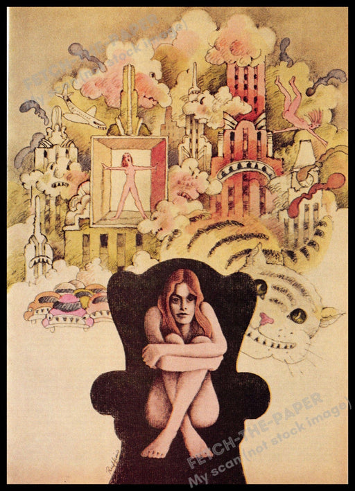 Reynolds Ruffins Artist 1970s Magazine Illustration 1977 "Fear of phobias" Reynolds Ruffins