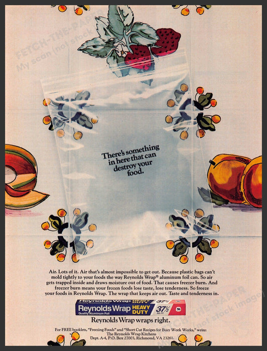 Reynolds Wrap 1980s Magazine Print Advertisement 1985 Air Destroys Food Reynolds Wrap