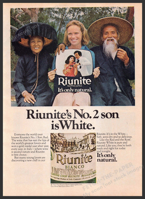 Riunite Bianco 1970s Print Advertisement 1977 No. 2 Son is White Fetch-the-Paper