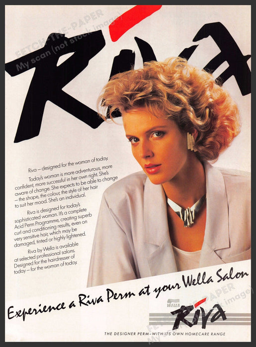 Riva Perm at your Wella Salon 1980s U.K. Print Advertisement Ad 1986 Riva