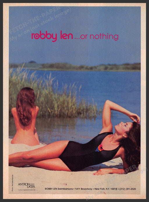 Robby Len Swimwear 1980s Print Advertisement 1984 Beach Bare Back ...or nothing Fetch-the-Paper