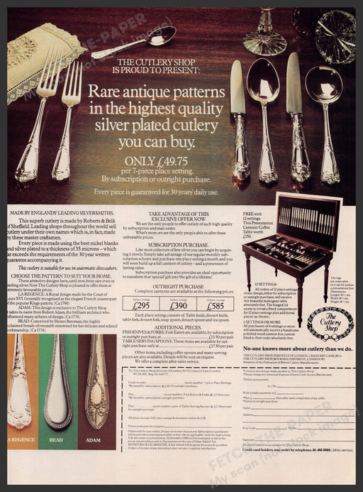 Robert & Belk Cutlery La Regence Bead Adam 1980s Print Advertisement Ad 1980 Fetch-the-Paper