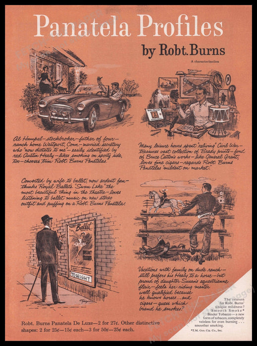 Robert Burns Panatela Profiles Cigars 1950s Print Advertisement Ad 1959 #2 Fetch the Paper!