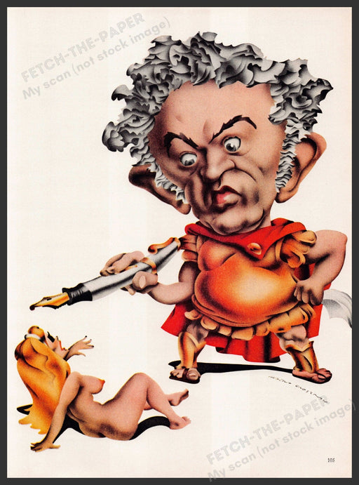 Robert Grossman Magazine Illustration 1970s Vintage Print 1973 Pen Roman Fetch the Paper!
