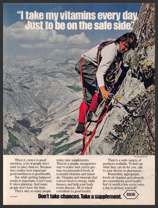 Roche 1980s Magazine Print Advertisement 1983 Rock Climbing Vitamins Roche