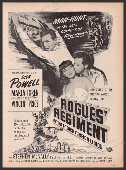 "Rogues' Regiment" Movie Release Dick Powell 1940s Print Advertisement Ad 1948 Fetch-the-Paper
