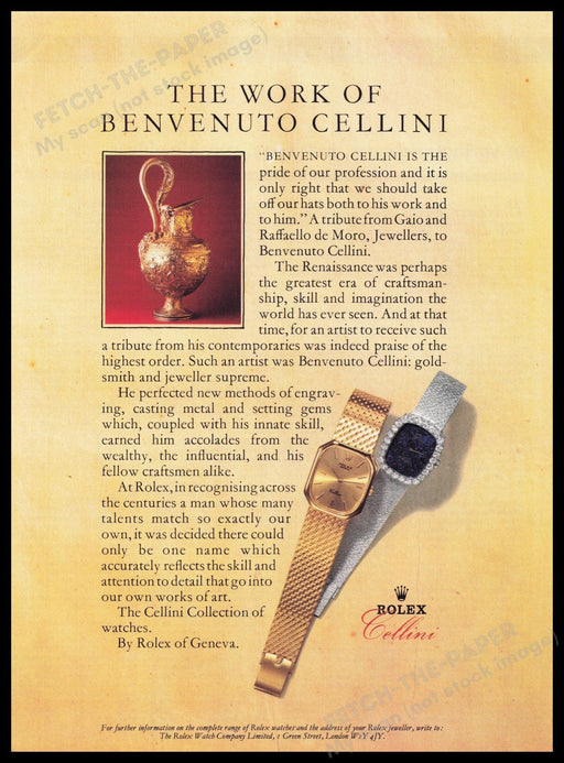 Rolex Cellini Watch 1980s Print Advertisement Ad 1982 London Fetch the Paper!