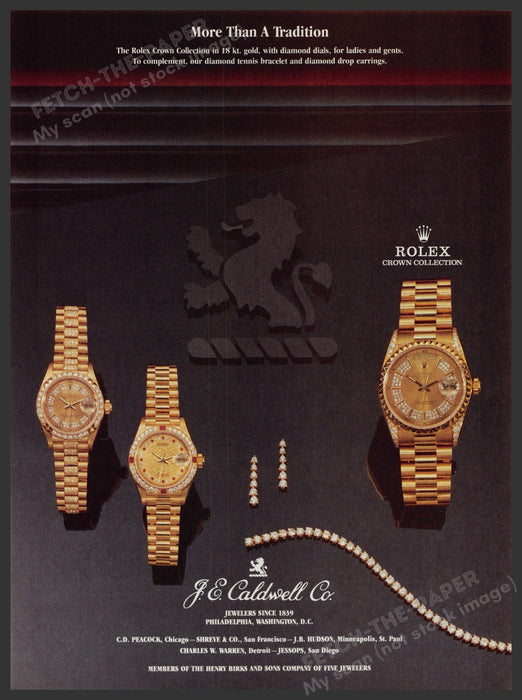 Rolex Crown Collection Watch 1980s Print Advertisement Ad 1987 Fetch-the-Paper