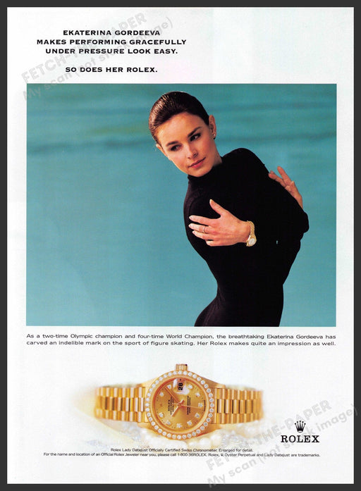 Rolex Ekaterina Gordeeva 1990s Print Advertisement 1999 Figure Skater Olympic Fetch-the-Paper