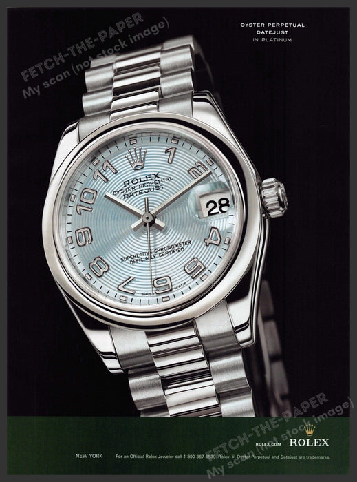 Rolex Watch 2000s Print Advertisement 2007 Oyster Perpetual Datejust Platinum Rolex