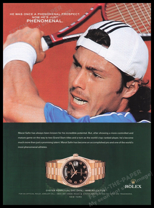 Rolex Watch Marat Safin Tennis 2000s Print Advertisement Ad 2005 Fetch the Paper!