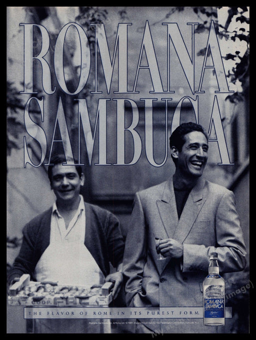 Romana Sambuca 1990s Print Advertisement Ad 1992 Rome Men Street Fetch-the-Paper