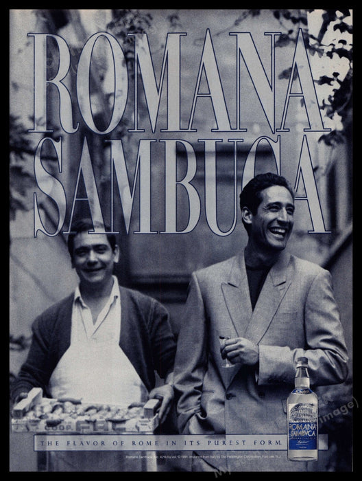 Romana Sambuca 1990s Print Advertisement Ad 1992 Rome Men Street Fetch-the-Paper
