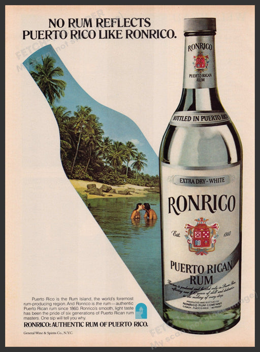 Ronrico Puerto Rican Rum Couple Water 1970s Print Advertisement Ad 1979 Fetch-the-Paper