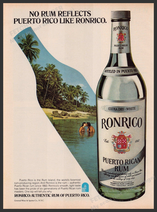 Ronrico Puerto Rican Rum Couple Water 1970s Print Advertisement Ad 1979 Fetch-the-Paper