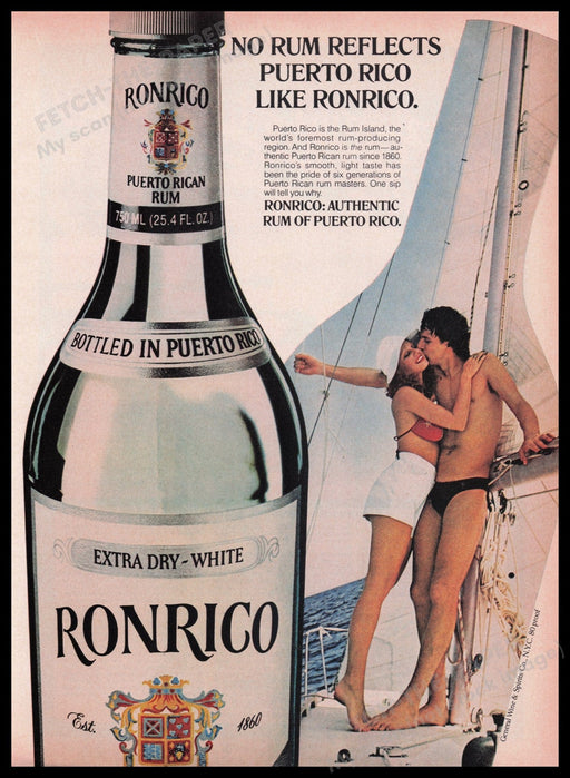 Ronrico Rum Sailboating Couple 1980s Print Advertisement Ad 1980 Swim Suits Legs Fetch the Paper!