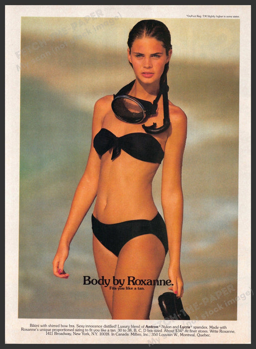 Roxanne Swimwear 1980s Print Advertisement 1982 Body Bikini Snorkel Fetch-the-Paper