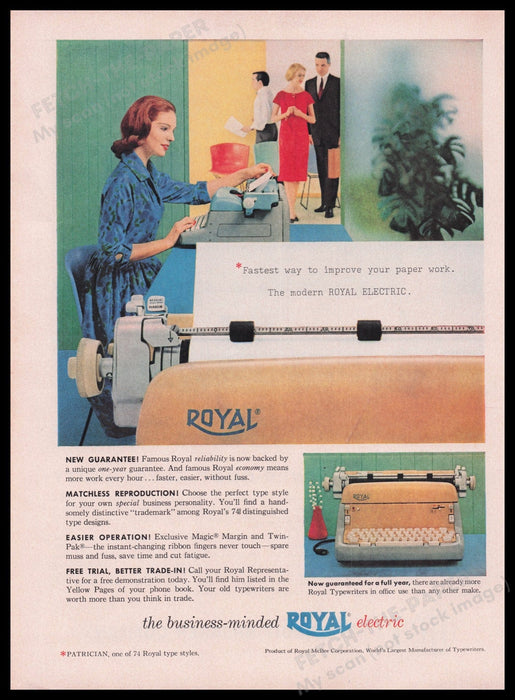 Royal Electric Typewriter 1950s Print Advertisement Ad 1959 Secretary Fetch the Paper!
