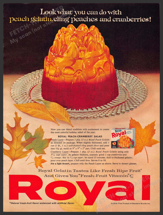 Royal Gelatin 1960s Print Advertisement Ad 1961 "Peach Cranberry Salad" Recipe Royal Gelatin