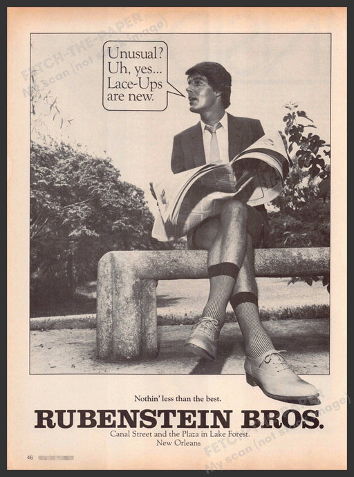 Rubenstein Bros. New Orleans 1970s Print Advertisement 1979 No Pants Newspaper Fetch-the-Paper