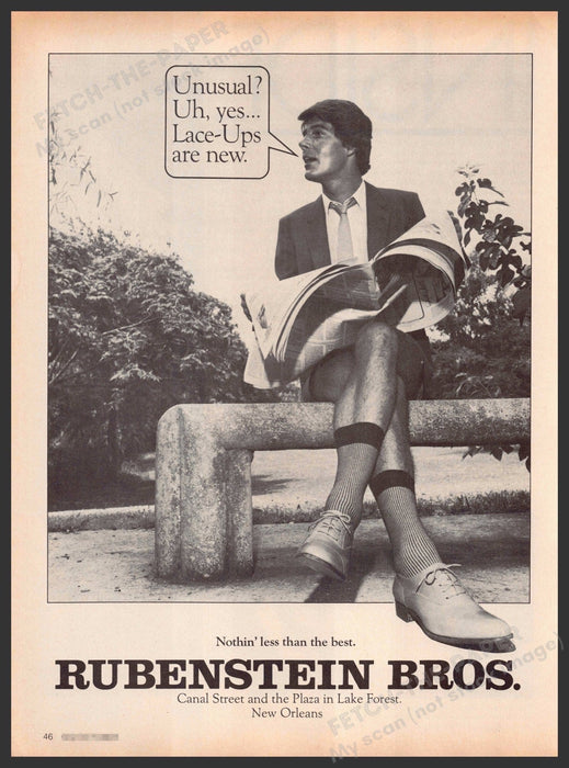 Rubenstein Bros. New Orleans 1970s Print Advertisement 1979 No Pants Newspaper Fetch-the-Paper