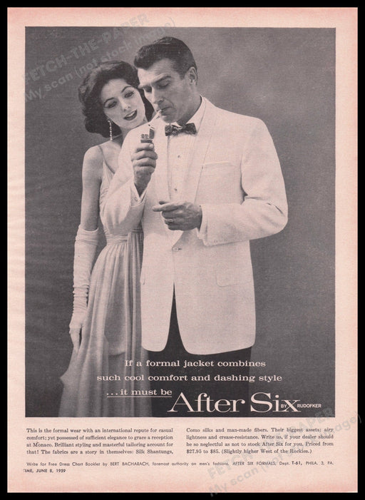 Rudofker After Six Men's Formal Jacket 1950s Print Advertisement Ad 1959 Fetch the Paper!