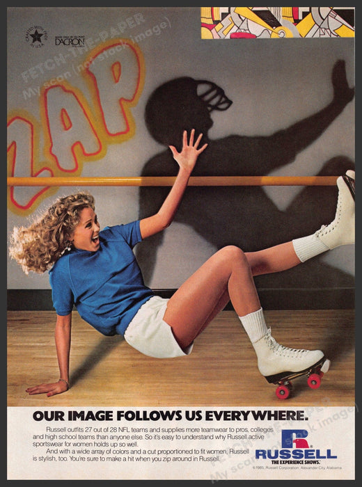 Russell 1980s Print Advertisement Ad 1985 Female Roller Skater Legs Russell