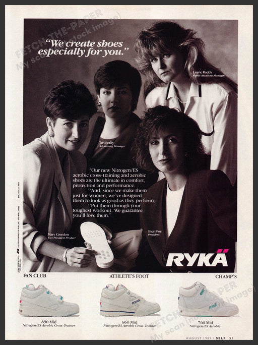 Ryka 1980s Print Advertisement Ad 1989 Nitrogen / ES Aerobics Shoe Female Staff Ryka