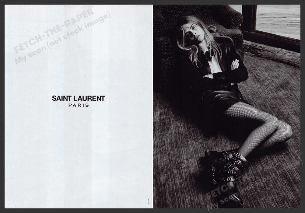 Saint Laurent Clothing 2000s Print Advertisement Ad (2 pages) 2013 Fishnet Legs Fetch the Paper!