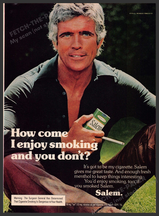 Salem Cigarettes 1970s Print Advertisement 1976 Older Sexy Man with Silver Hair Fetch-the-Paper