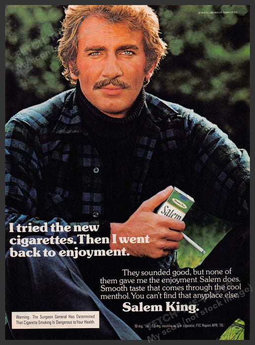 Salem King 1970s Magazine Print Advertisement 1977 Blue Eyed Rugged Man Salem King