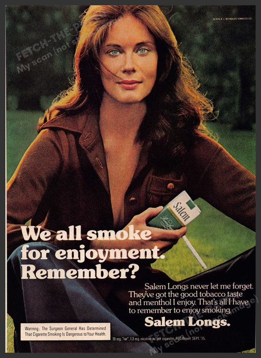 Salem Longs Cigarettes 1970s Print Advertisement 1976 Woman Smoke for Enjoyment Fetch-the-Paper