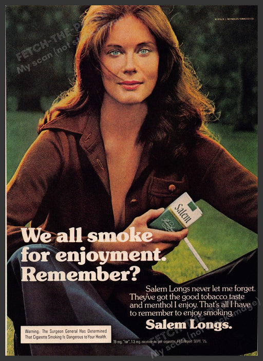 Salem Longs Cigarettes 1970s Print Advertisement 1976 Woman Smoke for Enjoyment Fetch-the-Paper