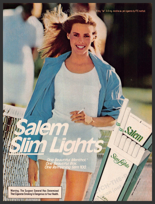 Salem Slim Lights 1980s Magazine Print Advertisement 1983 Skirt Legs Tennis Salem Cigarettes