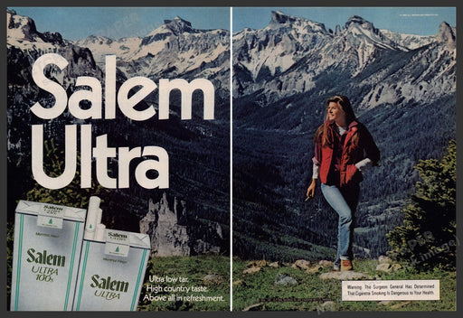 Salem Ultra Cigarettes 1980s Print Advertisement (2 page centerfold) 1981 Fetch-the-Paper