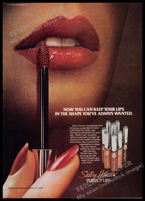 Sally Hansen 1970s Print Advertisement 1977 Perfect Lips Keep in Shape Sally Hansen
