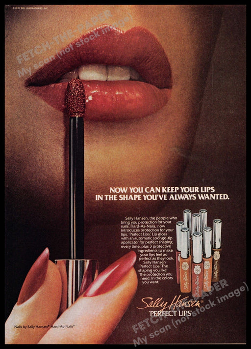 Sally Hansen 1970s Print Advertisement 1977 Perfect Lips Keep in Shape Sally Hansen