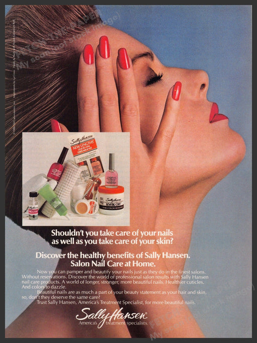 Sally Hansen 1980s Print Advertisement Ad 1986 Hands to Face Salon Care Sally Hansen