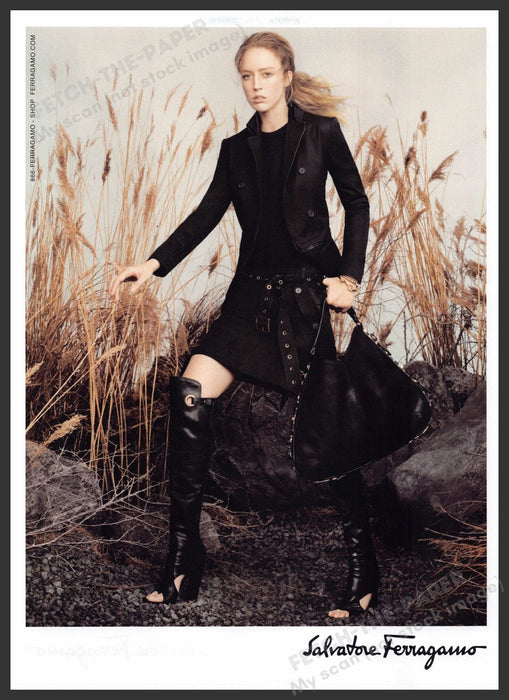 Salvatore Ferragamo Raquel Zimmermann 2010s Print Advertisement 2013 Legs Fetch-the-Paper