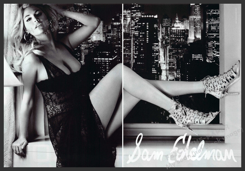 Sam Edelman Kate Upton 2010s Print Advertisement (2 page) 2013 Window Cityscape Fetch-the-Paper