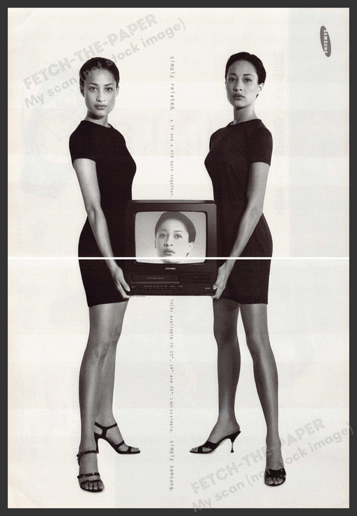 Samsung TVCRs Combo 1990s Print Advertisement Ad (2 pages) 1995 Twins Legs Fetch the Paper!