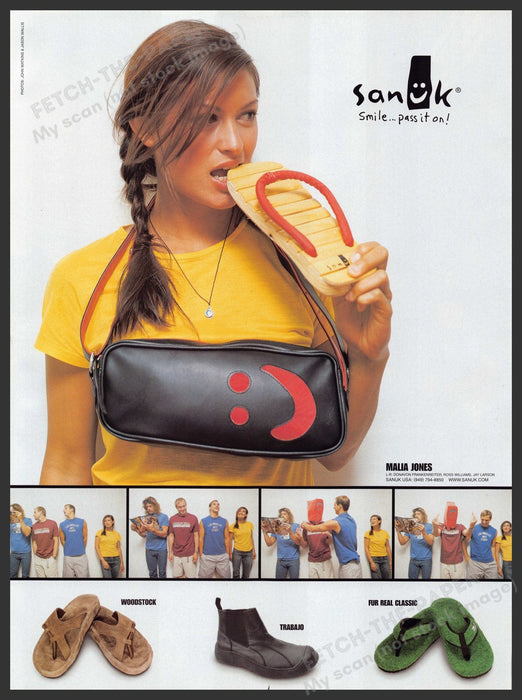 Sanuk Shoes 2000s Print Advertisement Ad 2002 Model & Surfer Fetch the Paper!