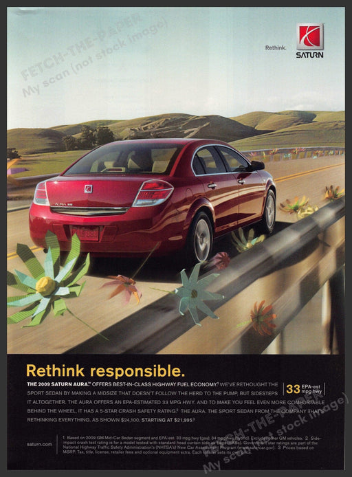 Saturn Aura 2000s Magazine Print Advertisement 2008 "Rethink responsible" Saturn Aura